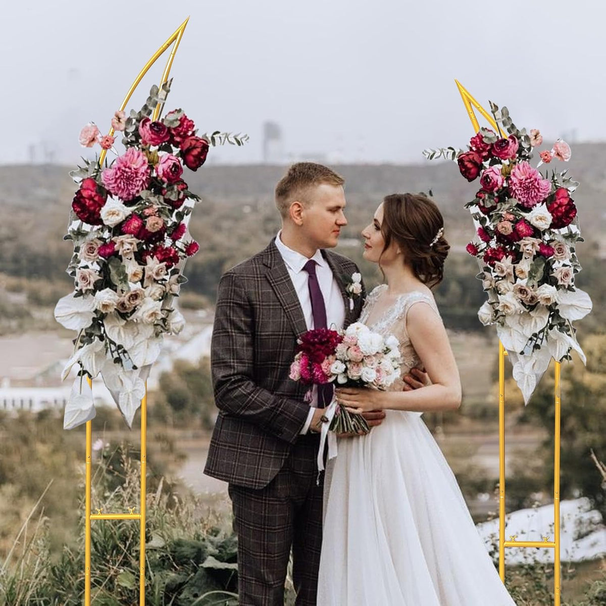 Curved Wedding Arch Backdrop Stand Set of 2, Large Balloon Arch with Rectangular Base (5.9ft,6.9ft)