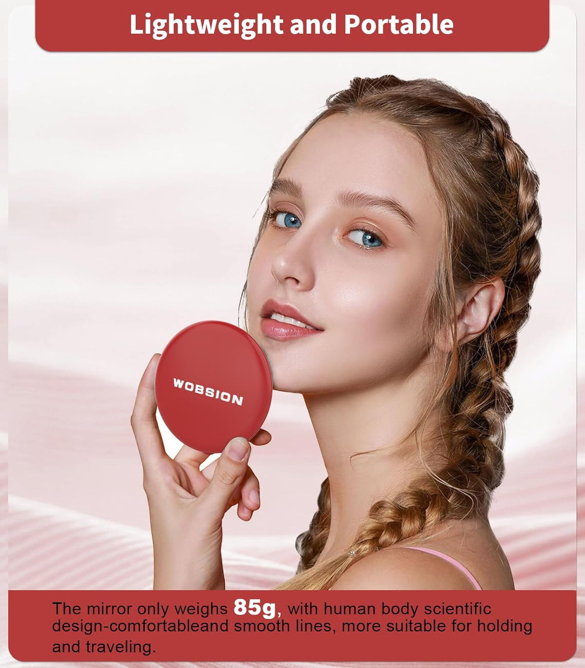WOBSION Travel Compact Mirror,Portable 1x/10x LED Makeup Mirror with Magnification,Handheld 2-Sided