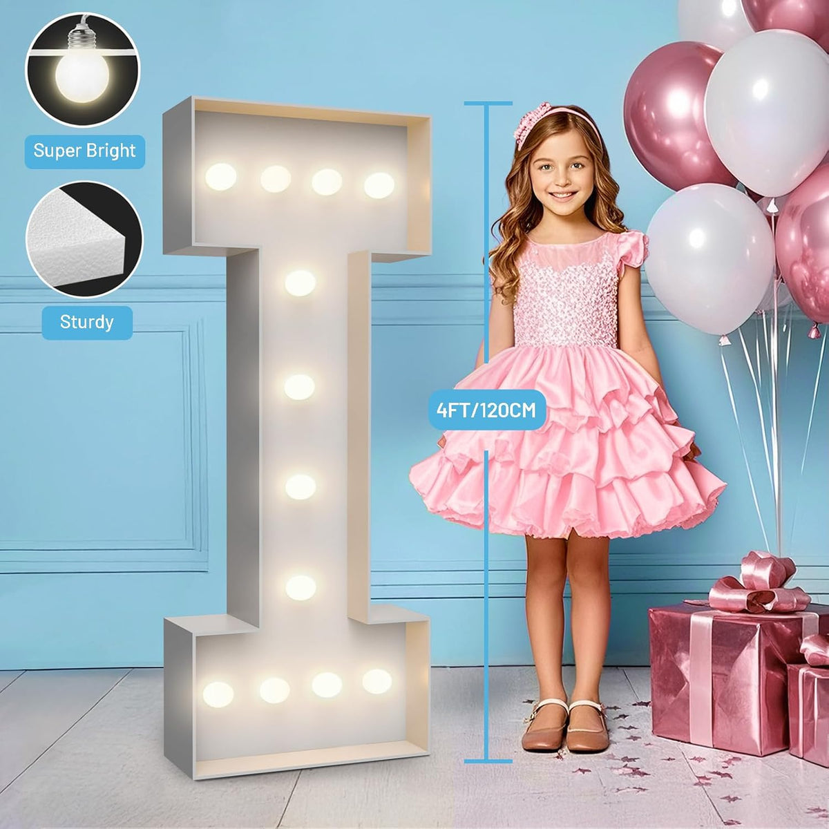 4FT Marquee Light Up Letters I,Party Decoration Large Marquee Light Up Letters with Weighted Water