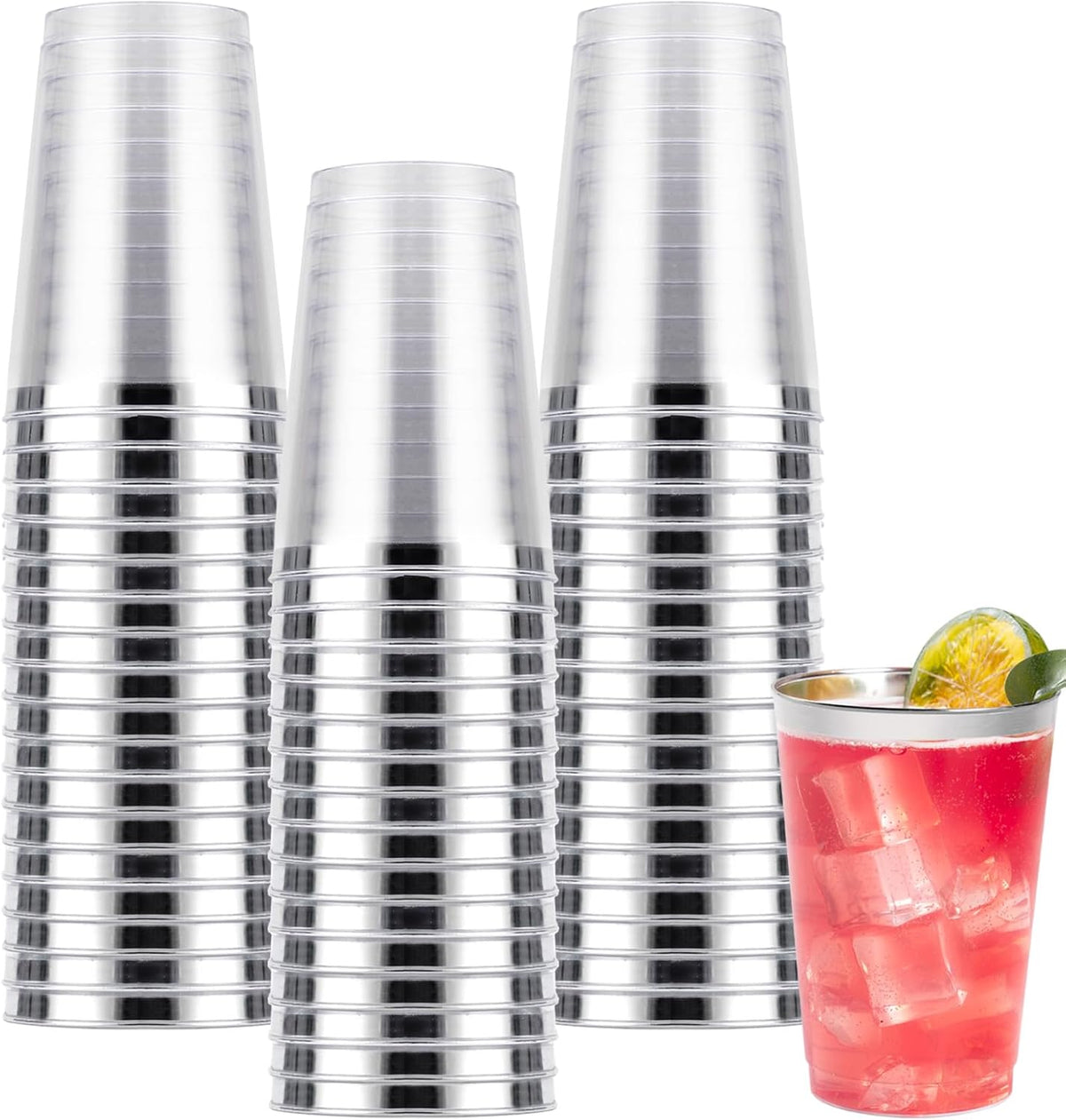 Goodluck 50PCS 14oz Silver Plastic Cups for Party, Disposable Silver Plastic Cups, Cocktail Glasses