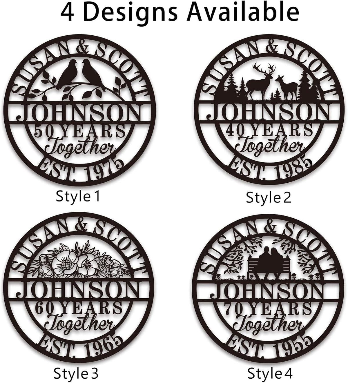 Personalized Wedding Anniversary Sign Gifts, Custom 50th 40th 65th 60th 25th 70th Anniversary Metal