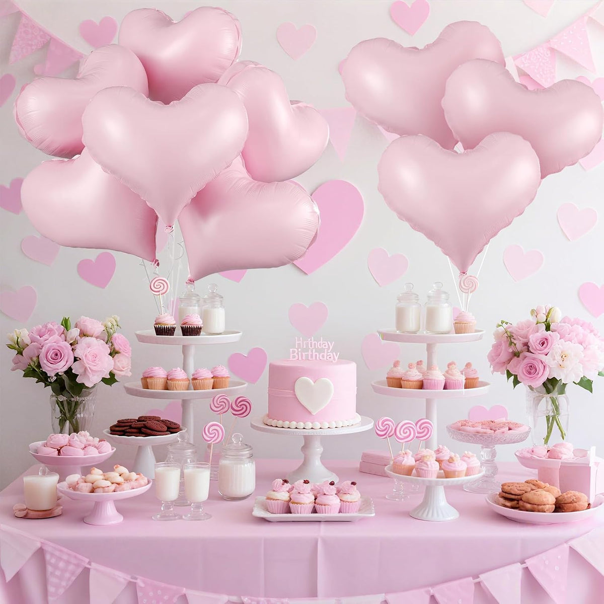 Pink Heart Balloons,24Inch Large Baby Pink Heart Foil Balloons for Valentine's Day Birthday Wedding
