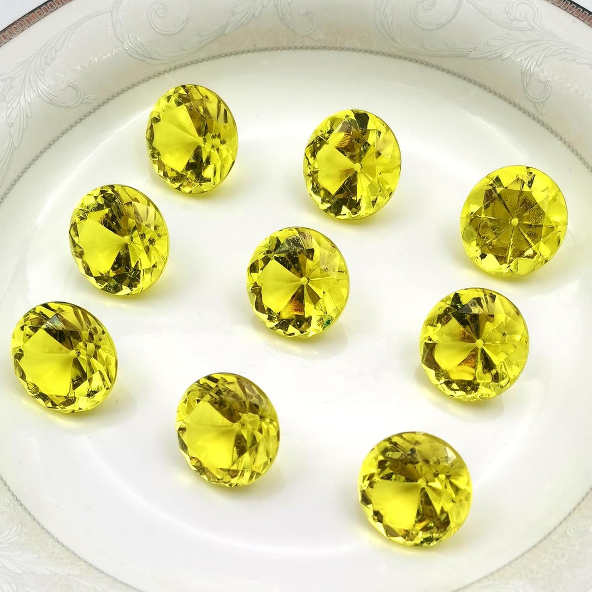 100 PCS Acrylic Diamond Gems, Gold Acrylic Diamonds 1 Inch Acrylic Gemstones Vase Filler Fake Gems