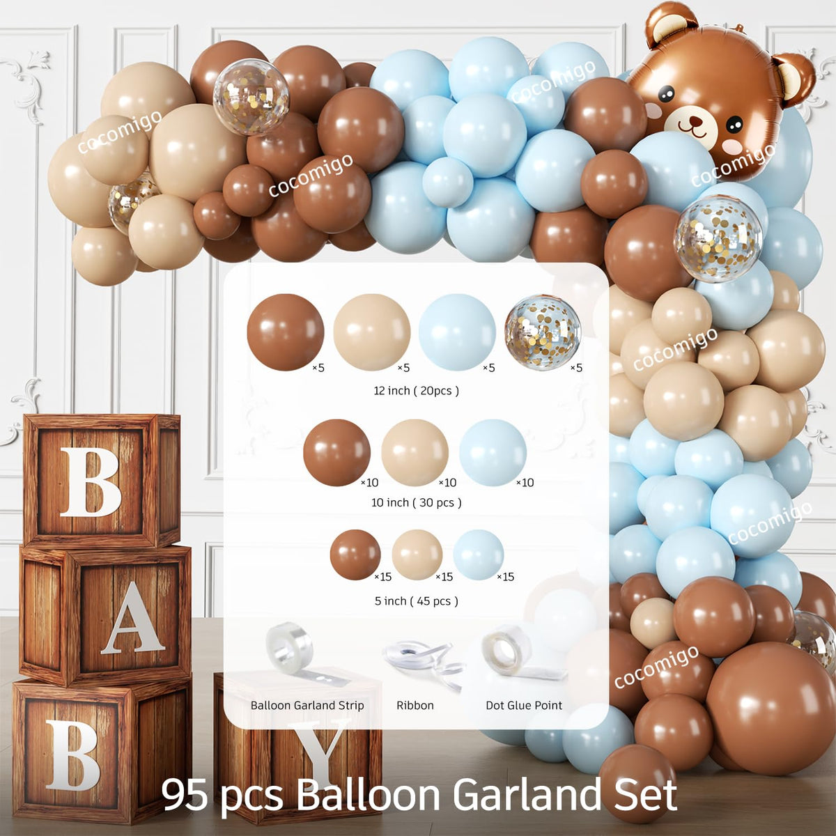 213Pcs cocomigo Blue Baby Boy Shower Decorations Tableware Set, 25 Serves