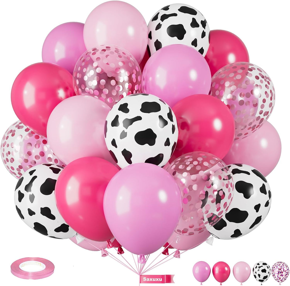 Pink Cow Balloons, 12 Inch Pink Cow Print Balloons, Pastel Hot Pinks Cows Pattern Helium Balloon