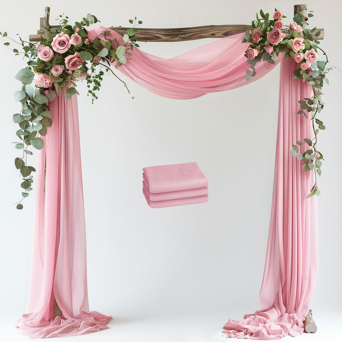 Wokceer Blush Pink Wedding Arch Draping Fabric Backdrop 3 Panels 28.7" X 20FT Sheer Drapes Fabric