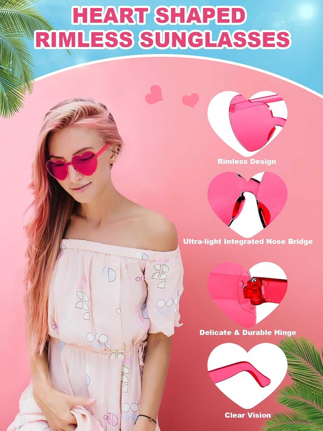 12 Pairs Heart Shaped Sunglasses for Women Colorful Glasses Fun Trendy Transparent Heart Sunglasses