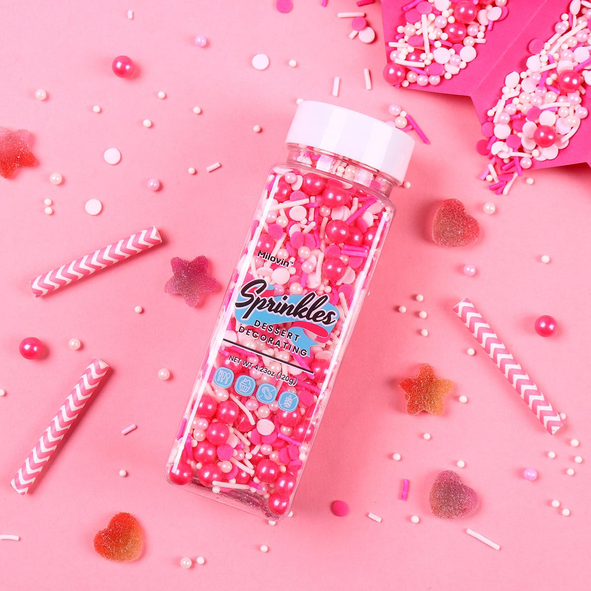 Edible Pink Sprinkles for Cake Decorating, Pink Confetti Sprinkles, Pink Jimmy Sprinkle Mix