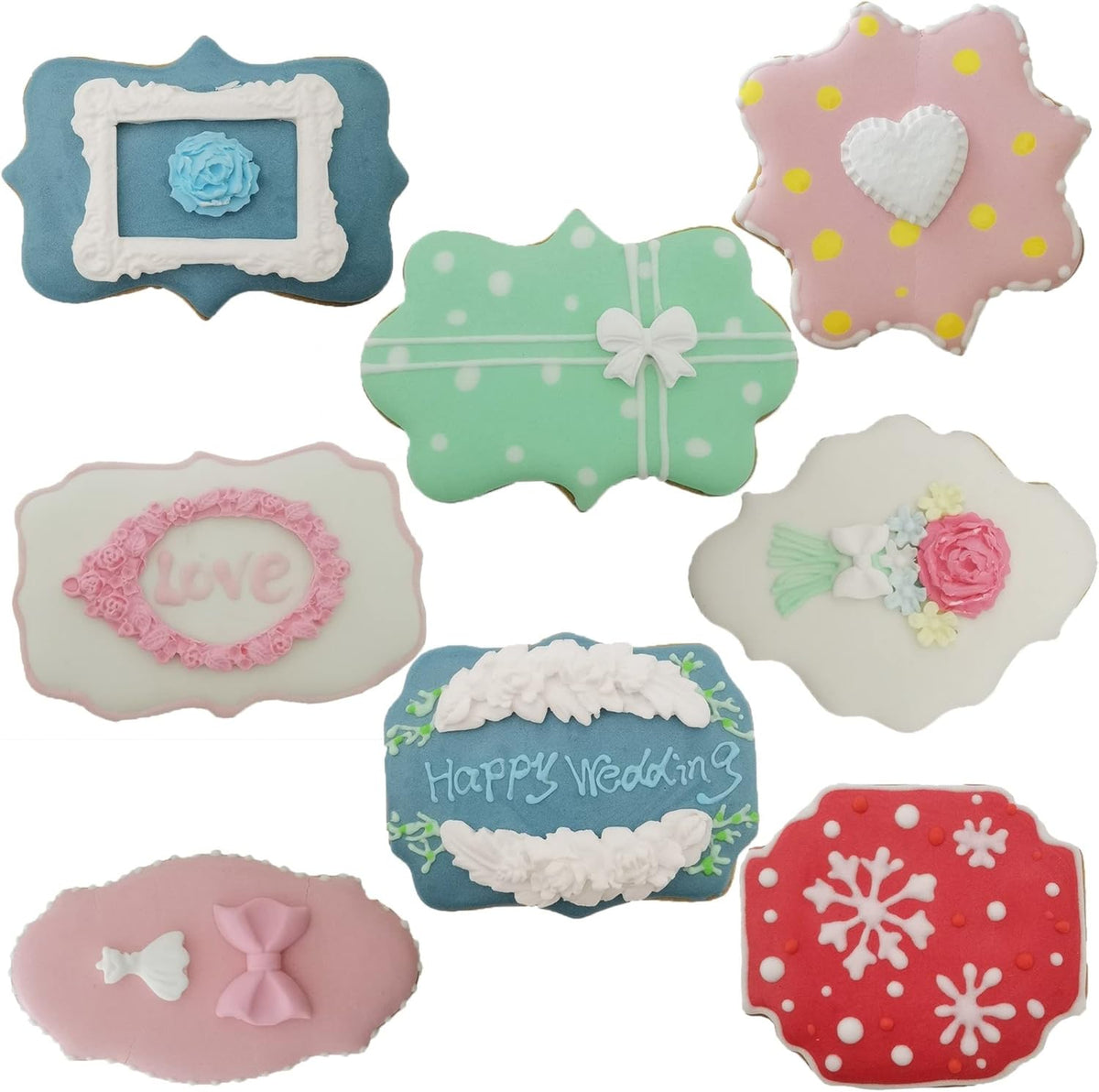 Fancy Plaque Cookie Cutters Set of 8 pcs, Stainless Steel Wedding Frames Shaped Fondant Cutter