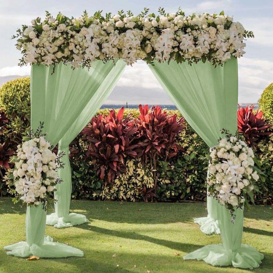 Wedding Arch Draping Fabric 2 Panels 30'' x 18FT Sage Green Sheer Chiffon Arch Drapery for Photo