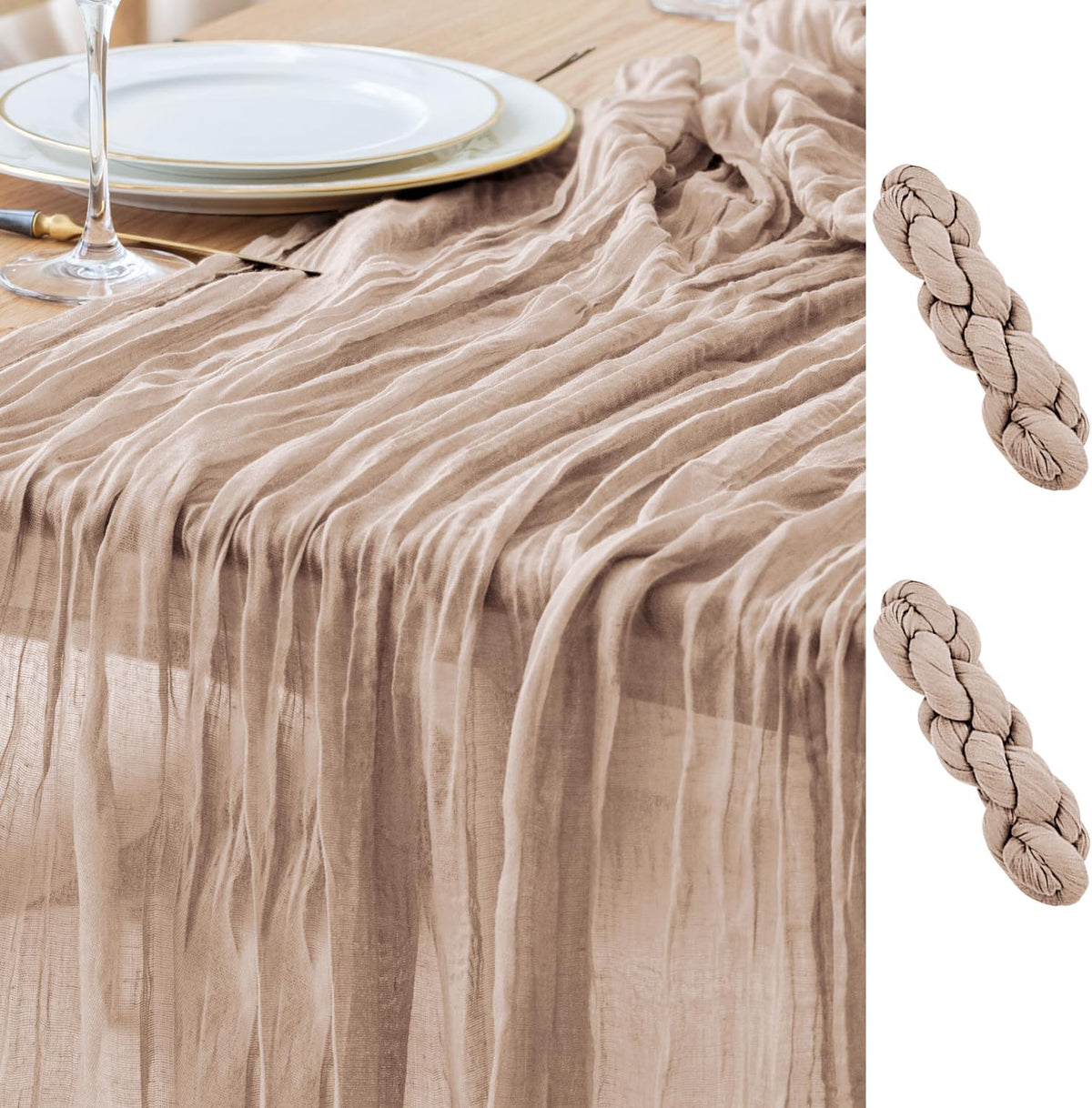 Asee'm 2pcs Cheesecloth Table Runner 120 Inches Long Nude Pink Boho Gauze Cheese Cloth Runner 10FT