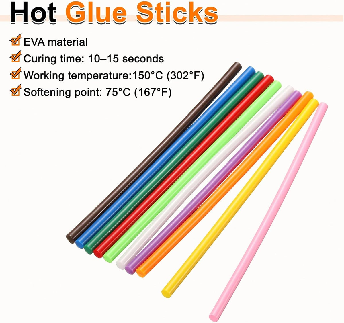 HARFINGTON 10pcs Hot Glue Sticks 0.28" Dia x 9.84" Long EVA Mini Hot Melt Adhesive Glue Stick for