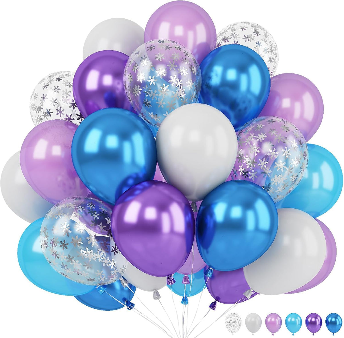 Blue Purple Snowflake Balloons Set, 12 Inch Metallic Blue Purple Balloon Snowflake Confetti Latex