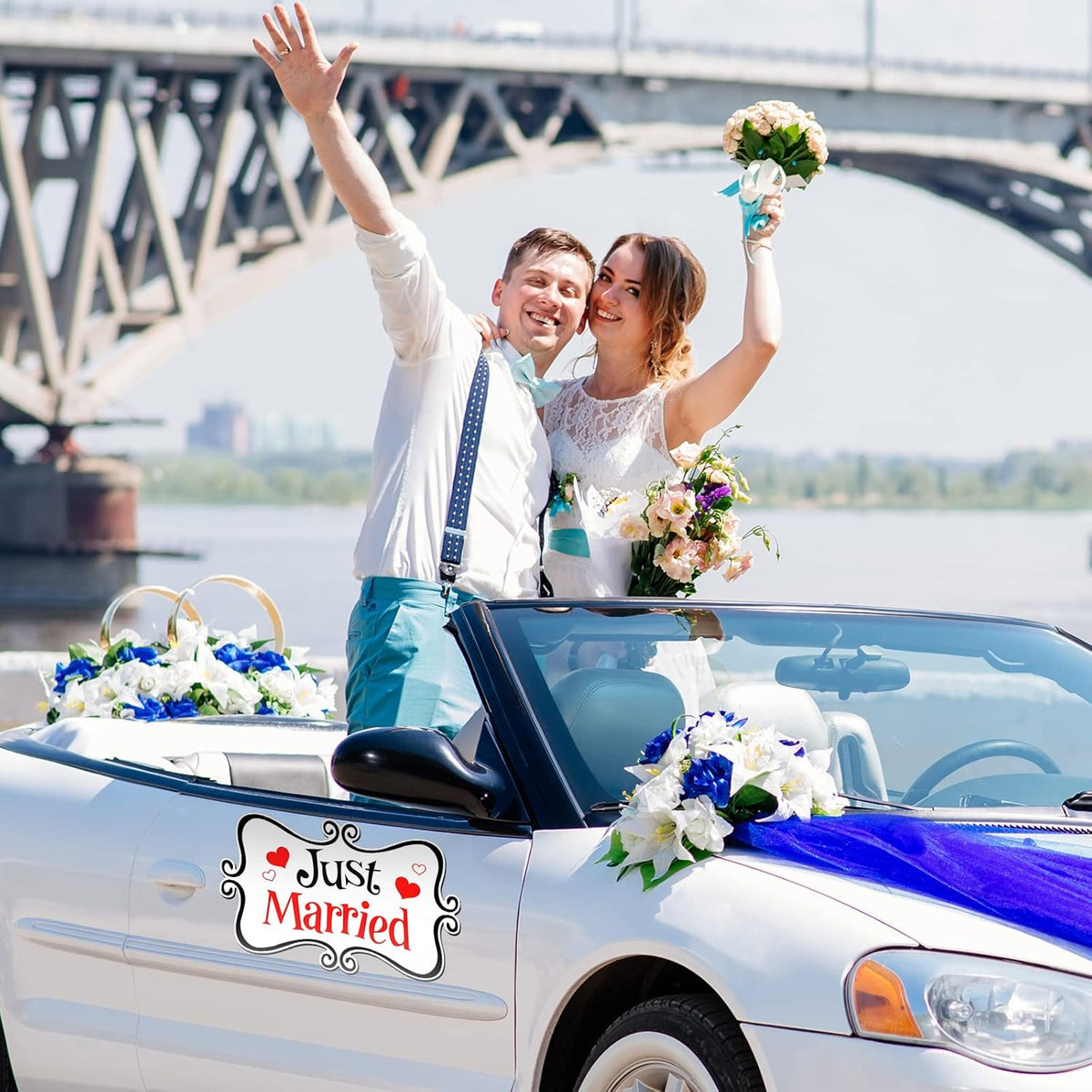 2 Pcs Large Just Married Car Decorations Just Married Car Magnets Sign Decoration 13.9 x 8.8 Inch