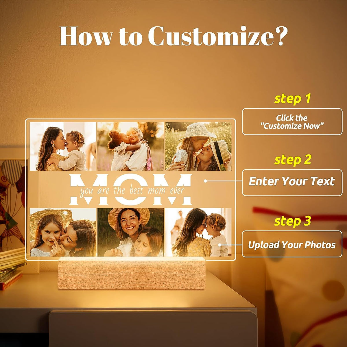 Personalized Gifts for Mom from Daughter Son, Custom Picture Frames with Photos, Customized Photo