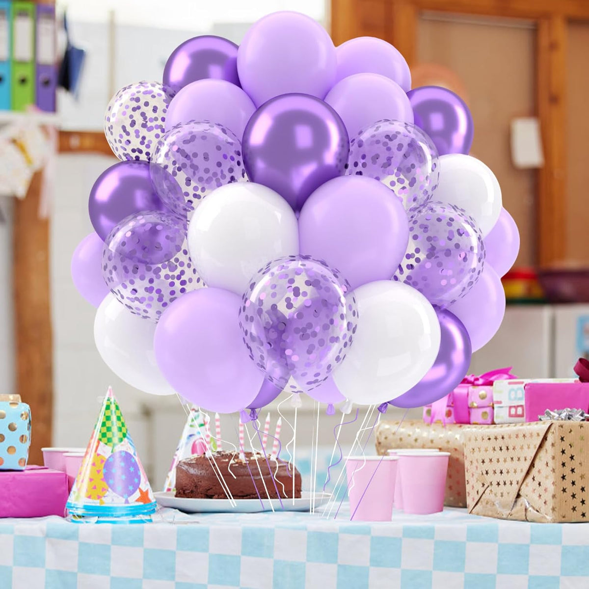 Patimate Lavender Purple Balloons Set, 50 pcs 12 inch Metallic Purple Lavender Lilac Confetti Latex