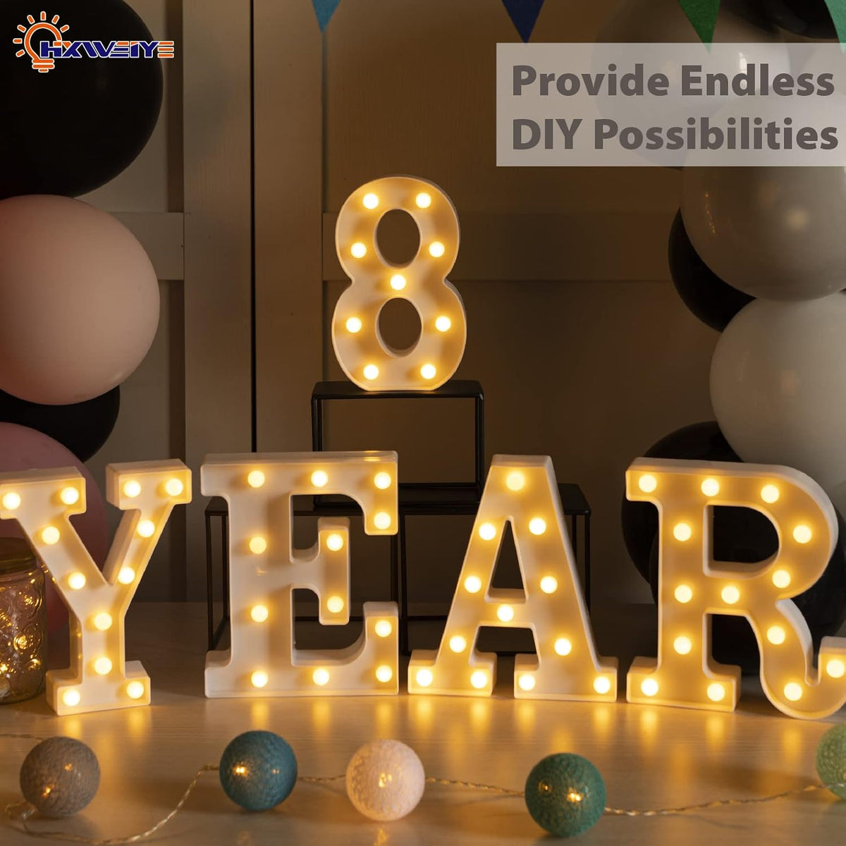 HXWEIYE Light Up Numbers-8, LED Marquee Number Lights Sign 26 Alphabet and 10 Number Big Lights Led