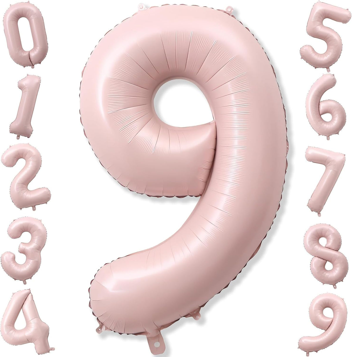 40'' Pink Number Balloon 9, Self Inflating Retro Dusty Pink Foil Number Balloons Set 0-9, Self