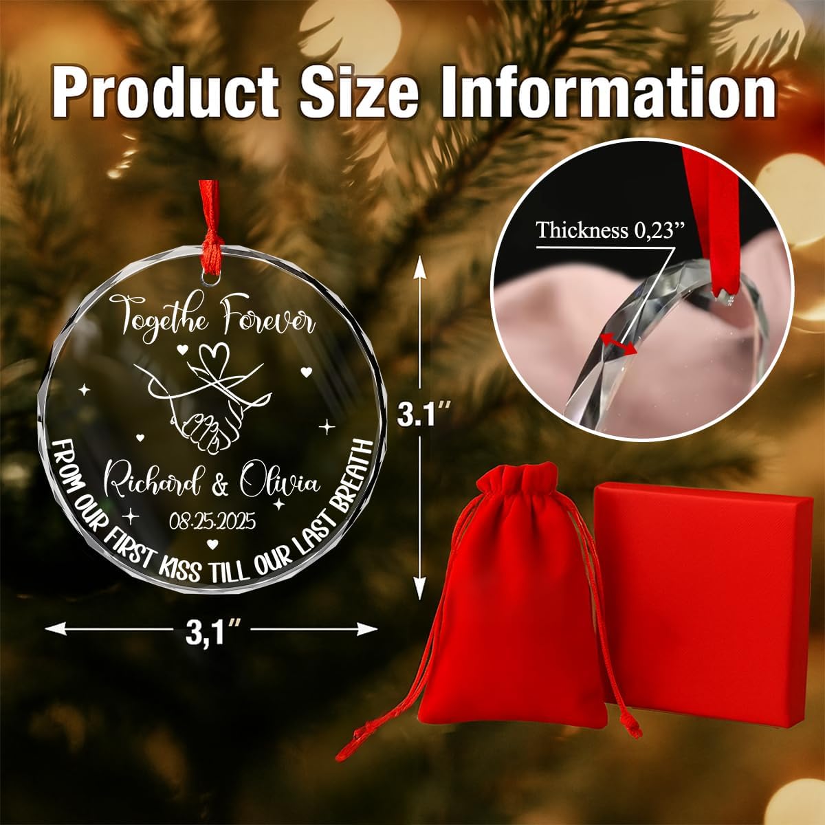 Personalized Christmas Ornaments with Names, Couple Glass Ornament, Custom Wedding Gifts for