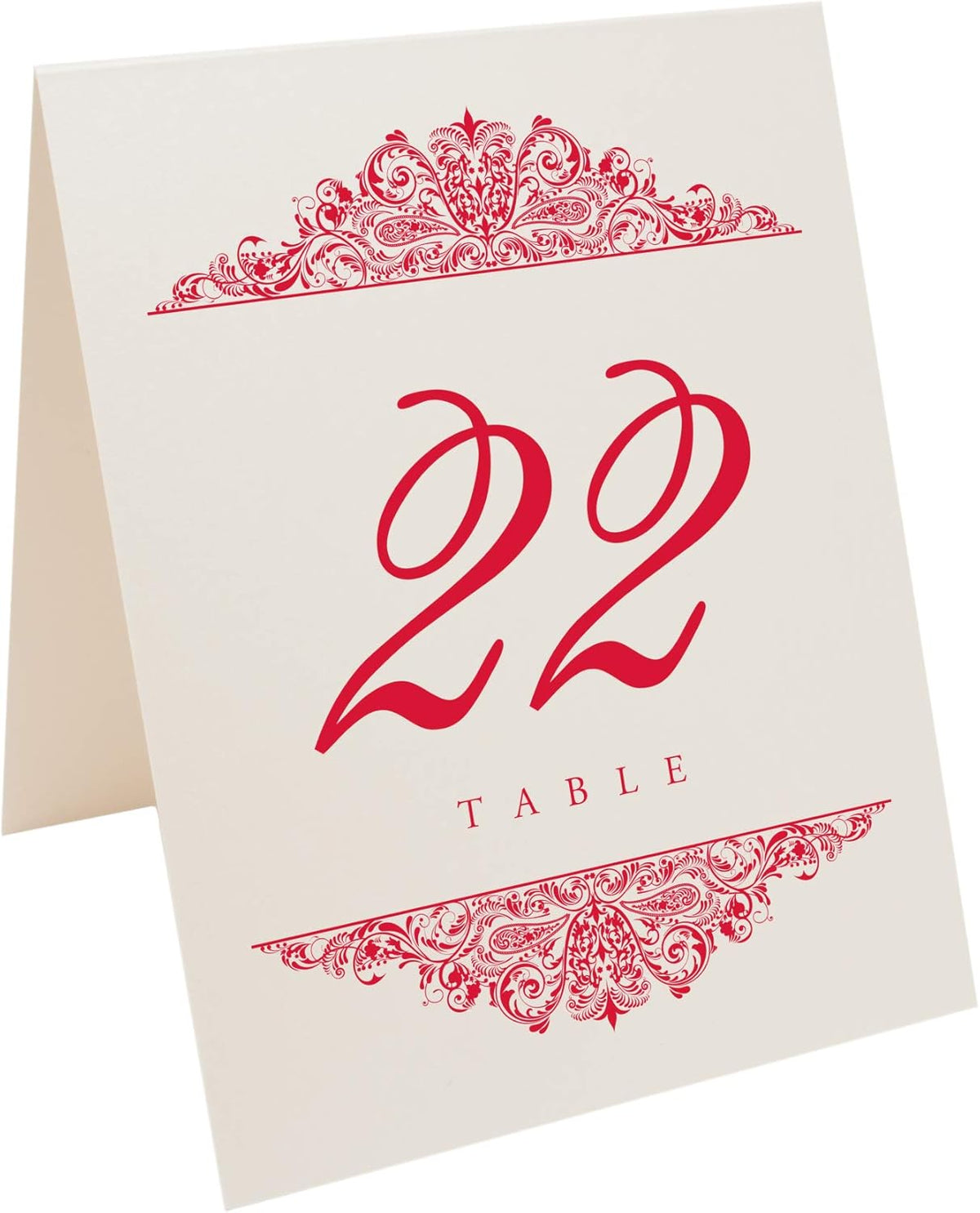Paisley Wedding Table Numbers (Select Color/Quantity), Champagne, Ruby Red, 1-25, Double Sided