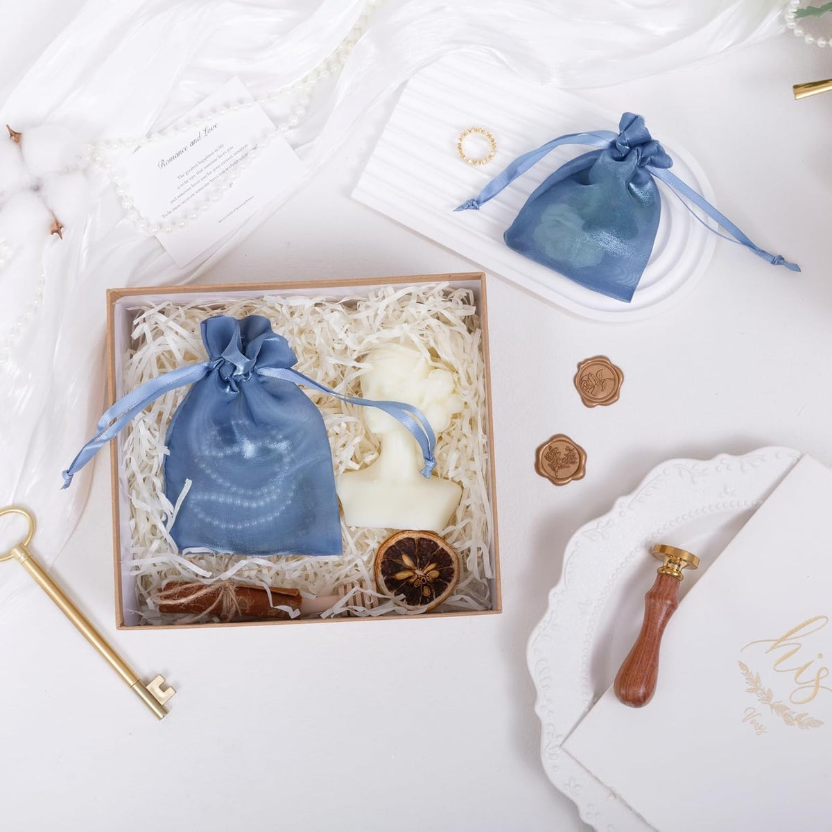 20 Pcs Dark Blue Small Organza Bags 3X4 inch for Wedding Favors with Drawstring, Mini Mesh Gift