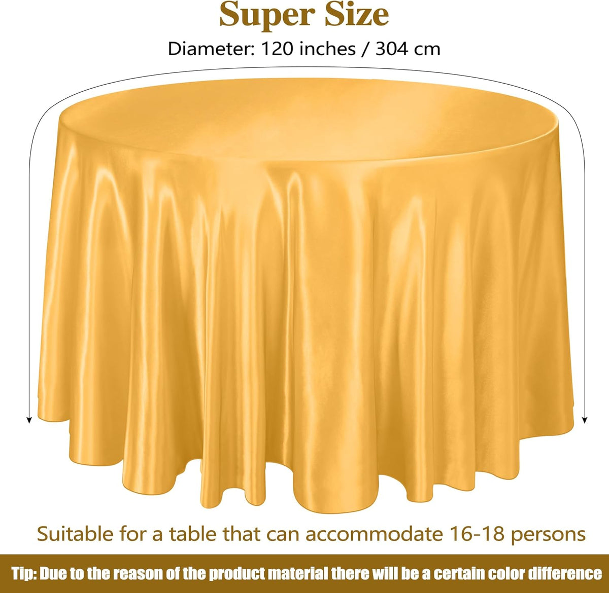 Ruisita 120 Inches Round Satin Tablecloths Gold Overlay Round Satin Table Cover Bright Silk