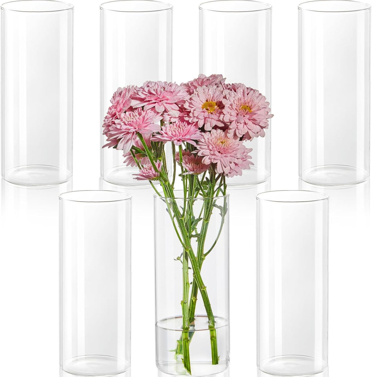 7pcs Glass Cylinder Vases for Centerpieces - 8 Inch Tall Glass Vases for Flower, Clear Flower Vase