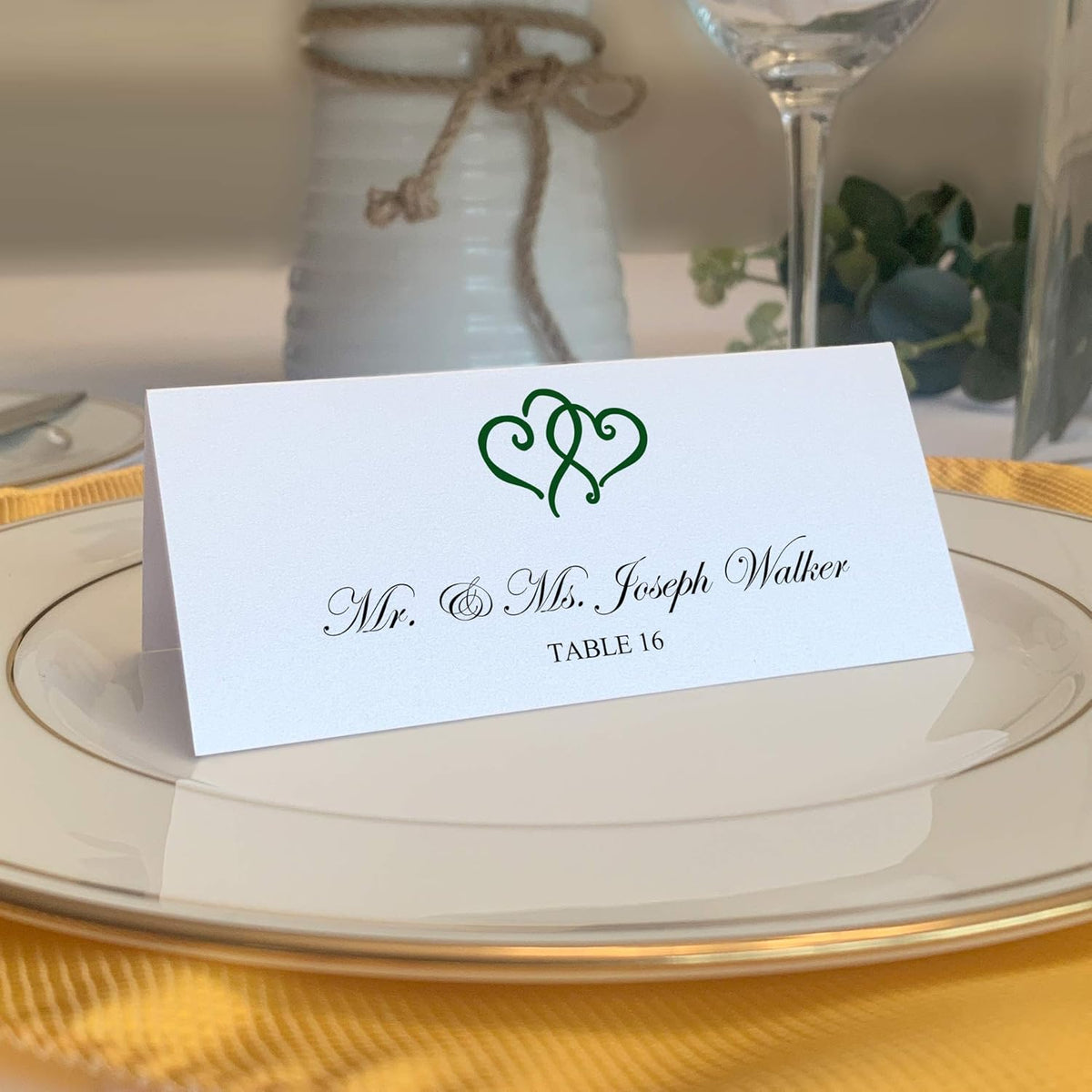 Linked Hearts Printable Place Cards, Hunter Green (Choose Color), Set of 60 (10 Sheets), Laser &