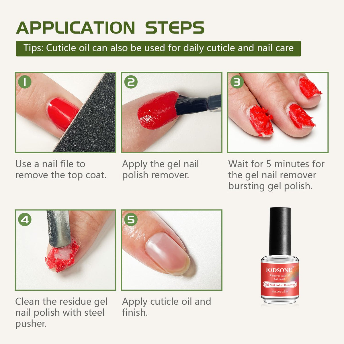 JODSONE Gel Nail Remover Quick Gel Nail Polish Remover and Base Coat Top Coat Simple Set is