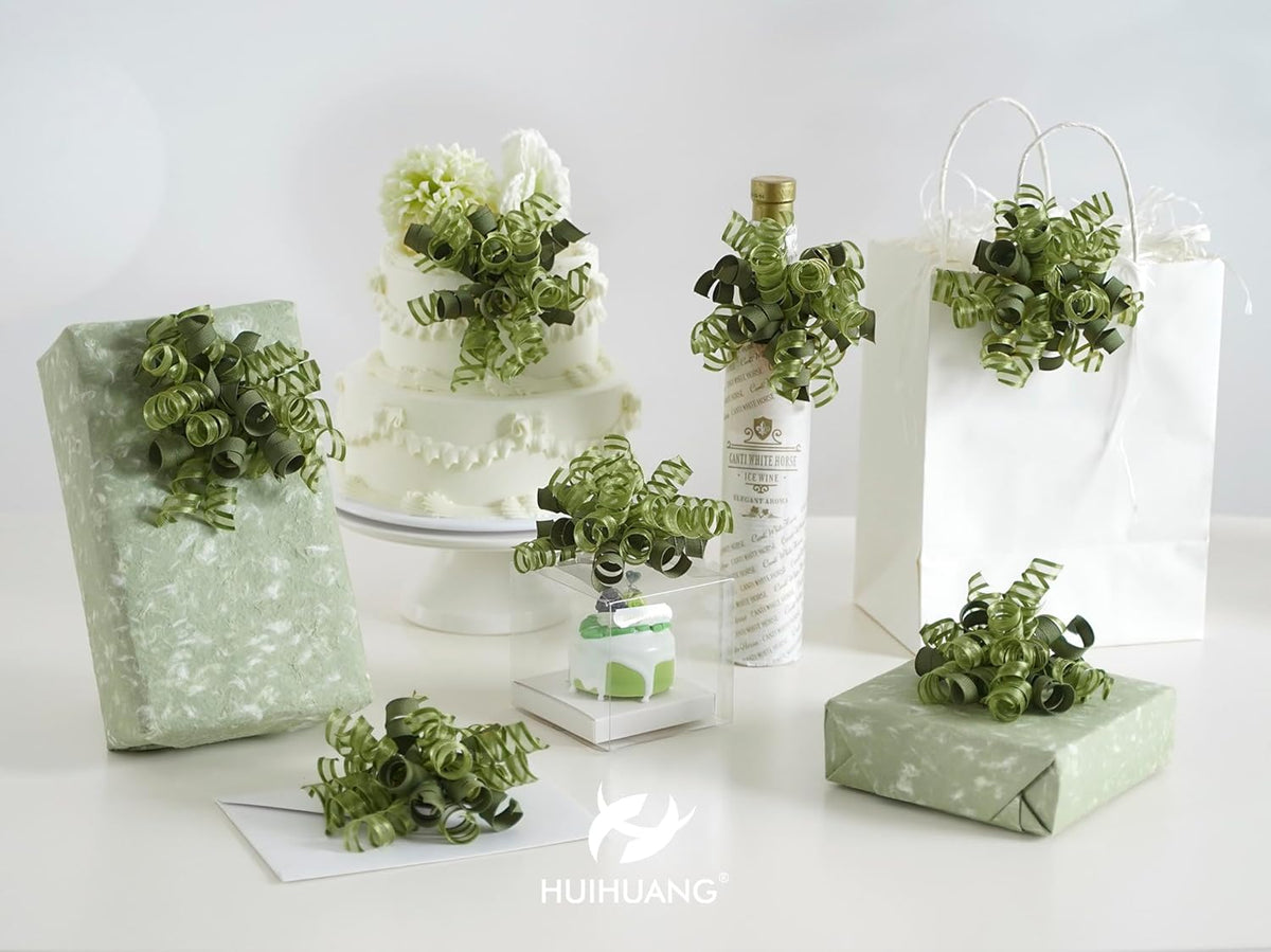 HUIHUANG Green Bows for Gift Wrapping Christmas Gift Bow 5 inch x 8 Counts Moss Green Self-Adhesive