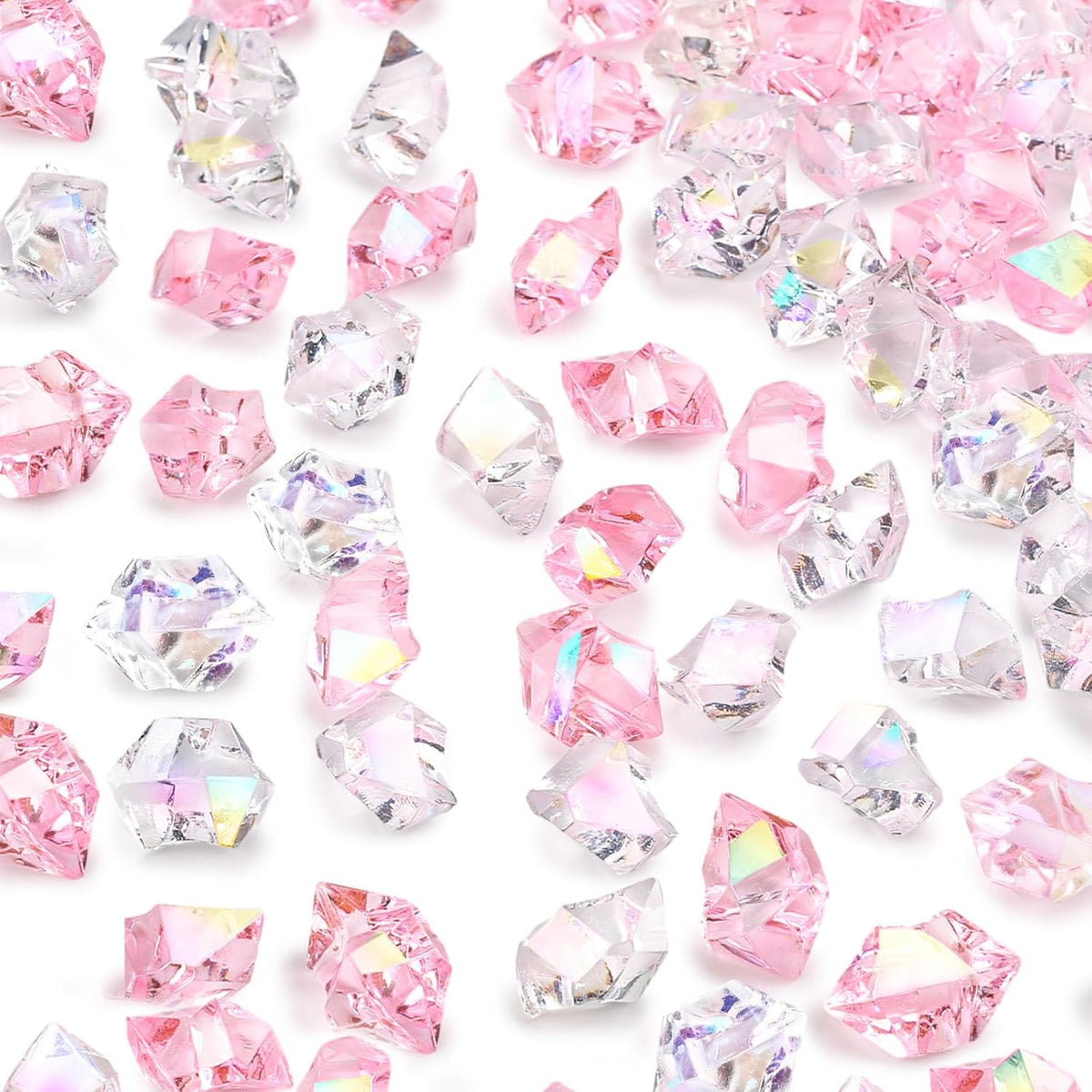 DomeStar 150PCS Dazzling Fake Ice Rocks, Pink Holographic Acrylic Crushed Ice Sparkling Plastic