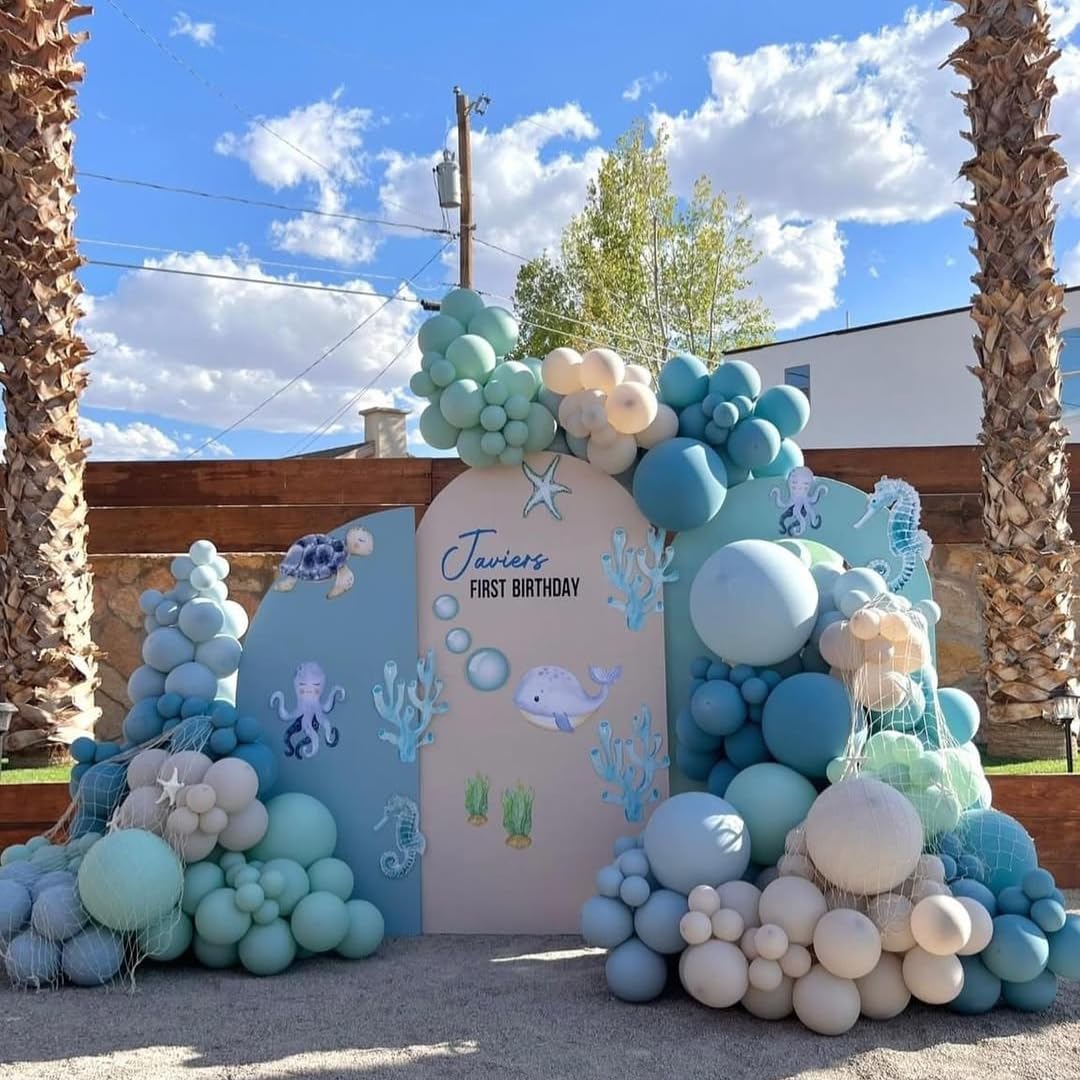 Under The Sea Balloons, 35PCS Dusty Slate Blue and Green Balloons, Baby Light Green Sand White