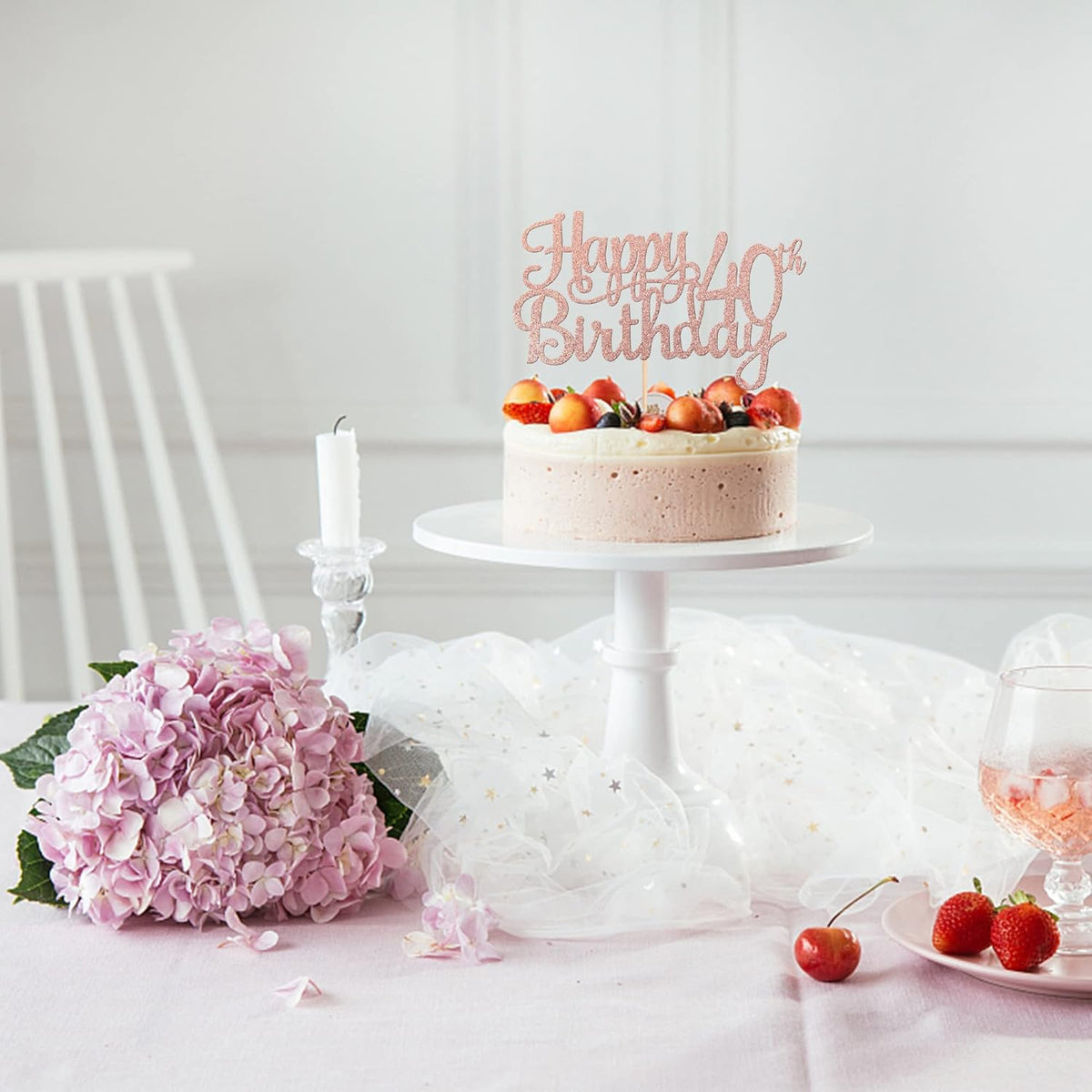 1 PCS Happy 40th Birthday Cake Topper Glitter Cheers to 40 Years Birthday Cake Pick 40 Fabulous