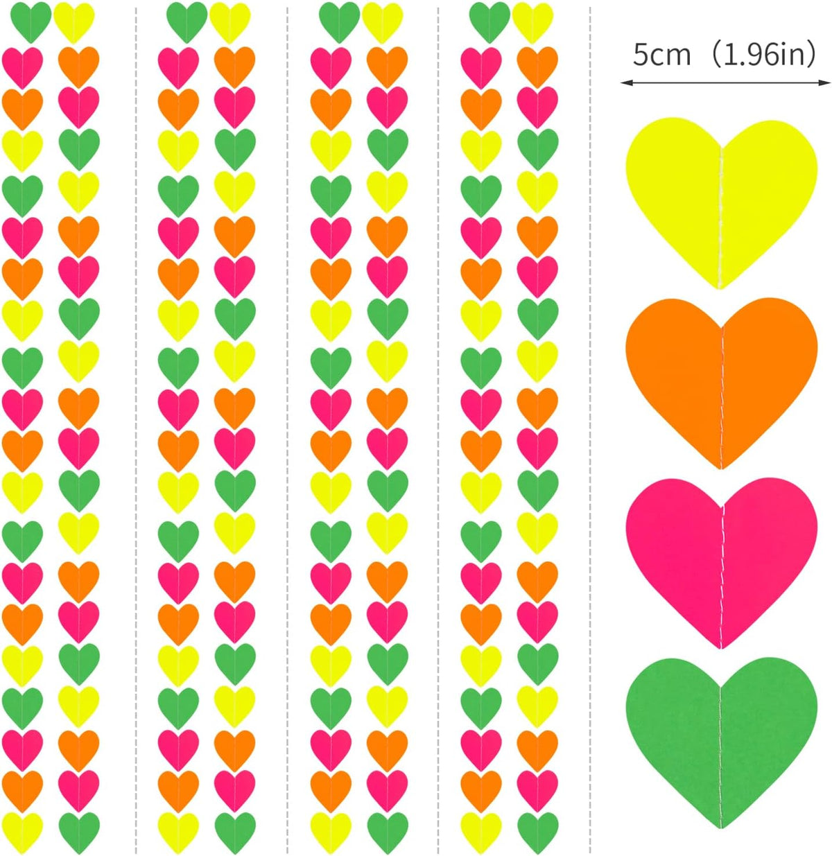 UV Neon Party Decorations Heart-Garland - 52ft Glow in The Dark Supplies,80s Hanging Streamers