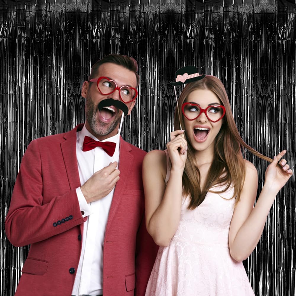 20 Pack Black Party Streamers Backdrop Tinsel Foil Fringe Curtains Halloween Party Decorations