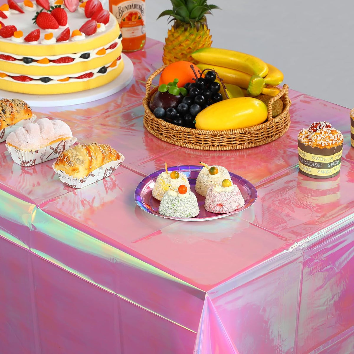 3 Pack Iridescent Plastic Tablecloth, Shiny Disposable Laser Rectangle Table Covers, Holographic