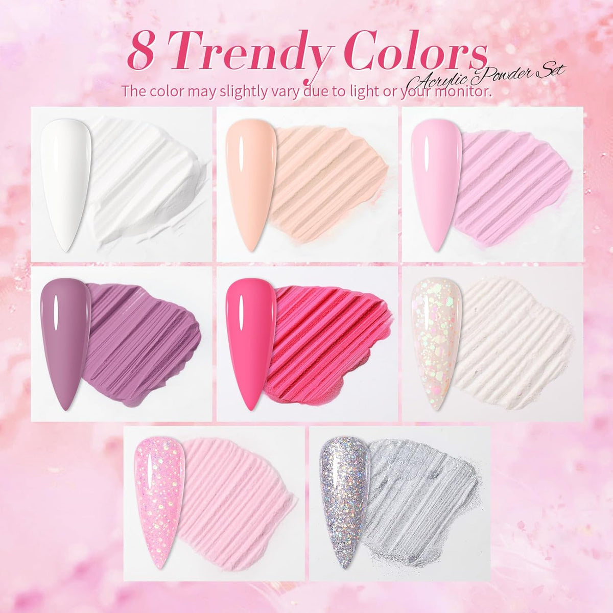 BORN PRETTY Acrylic Nail Kits Full Set,87PCs Pink White Clear Glitter Grey Acrylic Powder and