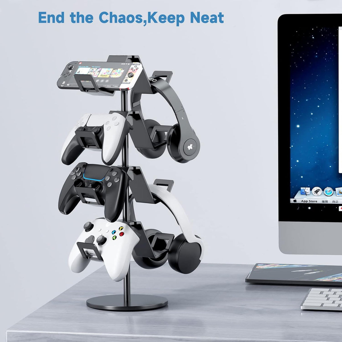 Controller Holder 4 Tier,Headphone Stand - Adjustable Headset Holder for Xbox PS5 PS4 Switch Pro