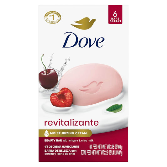 Dove Beauty Bar Soap Revitalizante Cherry & Chia Milk, for Revitalized Skin, 6 Bars A Skin Energy