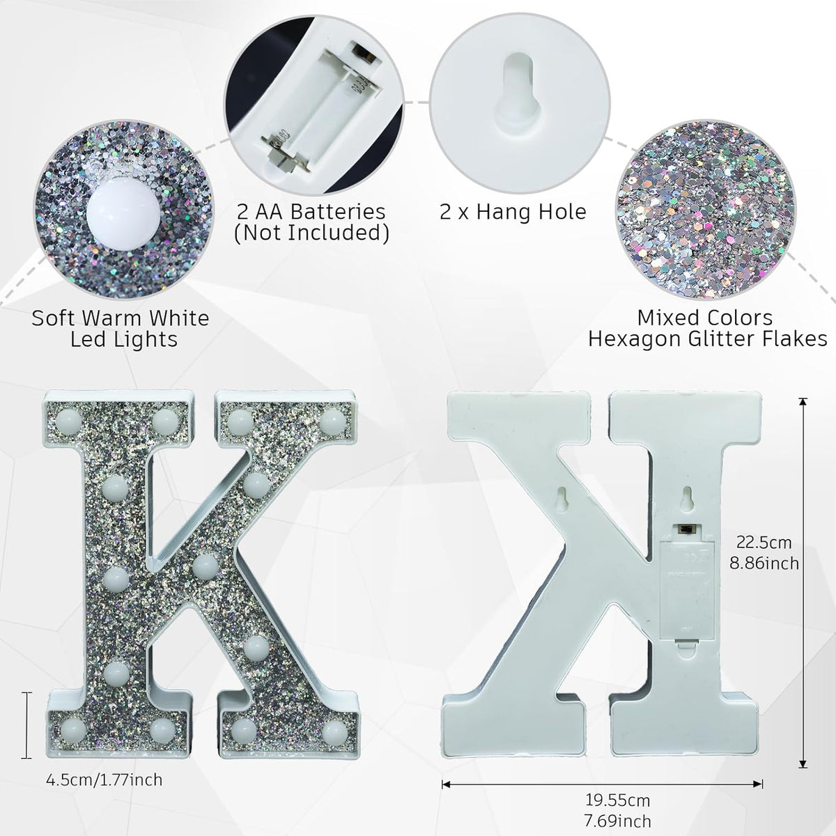 NW LIGHT Light Up Marquee Letter K for Table Decorations, Glitter Alphabet Signs for Prom, Events