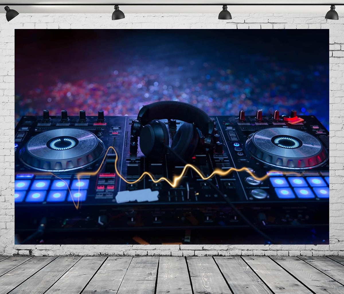 CORFOTO 15x8ft Fabric Dj Mixer with Headphones Backdrop Photography Dj Sound Equipment in Dark