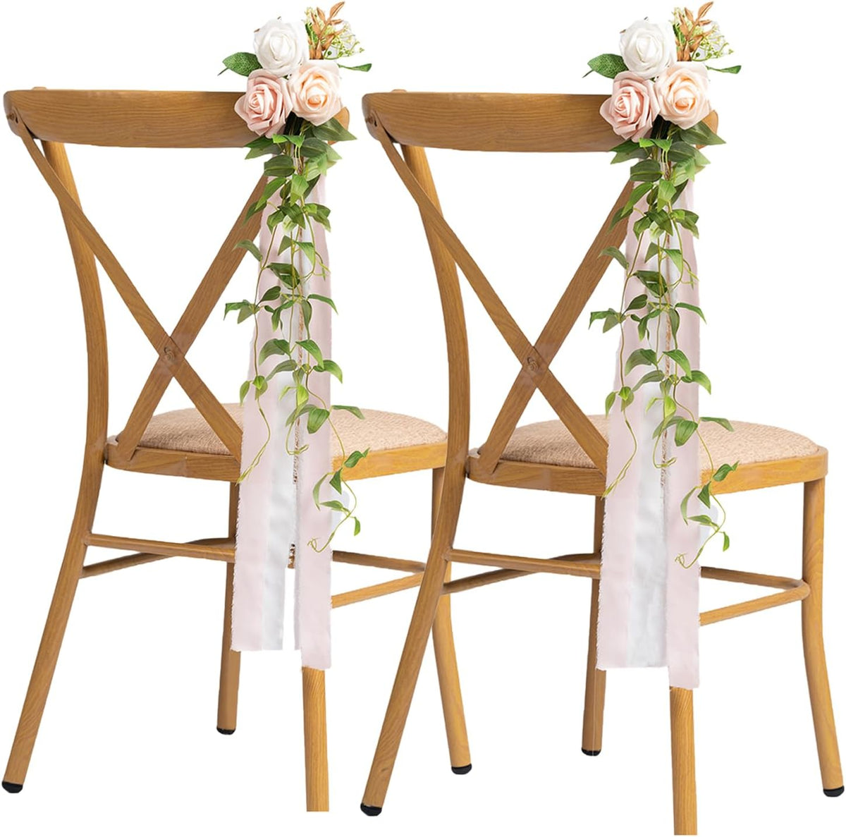 Meldel Wedding Chair Decorations Set of 10 Aisle Artificial Flowers White Pink Rose Garland with
