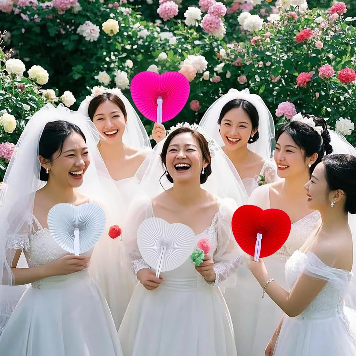 12 Packs Decorative Paper Folding Hand Fans Handheld,Silver Heart Foldable Wedding Fans Chinese and