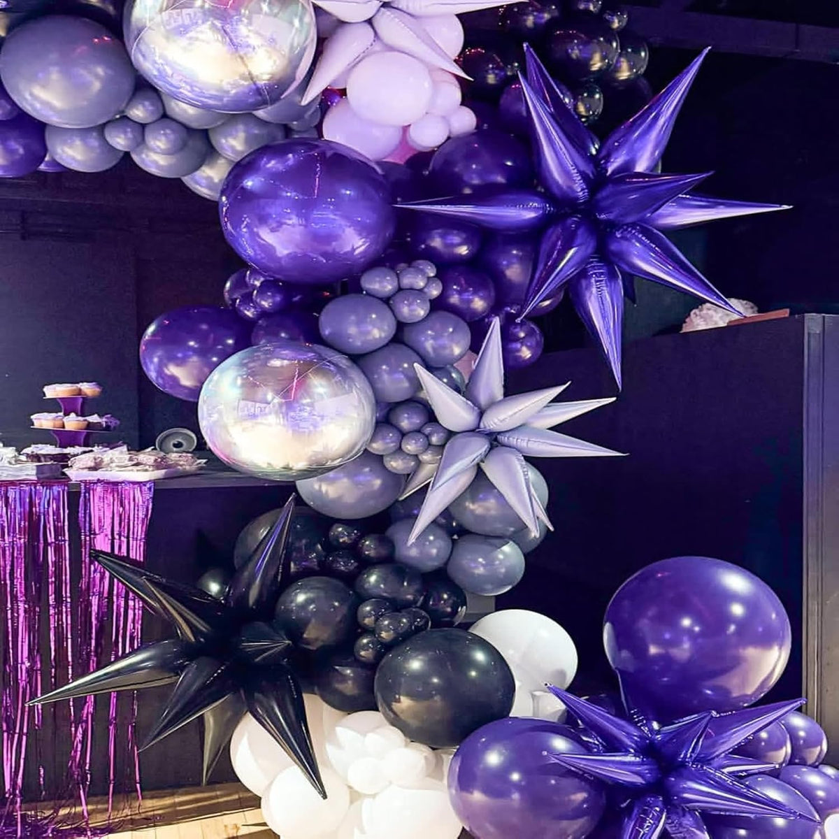 Purple Gold Star Balloons Foil 12pcs, 27/22 In Star Explosion Balloons, Large Spike Mylar Cone