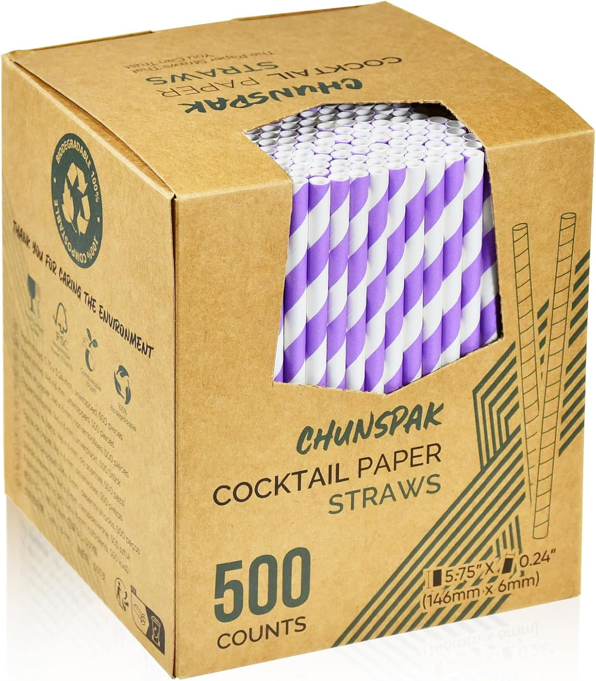 Small Purple Paper Cocktail Straws, 5.75 inch, 500 counts, Disposable Short Sipping & Stirring