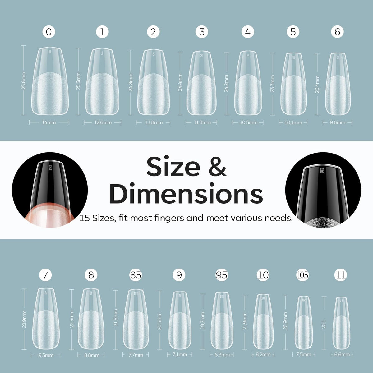 Modelones Medium Coffin Fake Nail Tips - 510Pcs Gel Tips Pre-shaped Half Matte Full Cover Clear