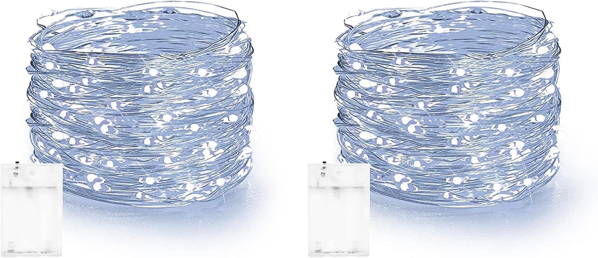 Dazzle Bright Fairy Lights Battery Operated, 2 Pack Total 40FT 120LED Silver Wire Waterproof