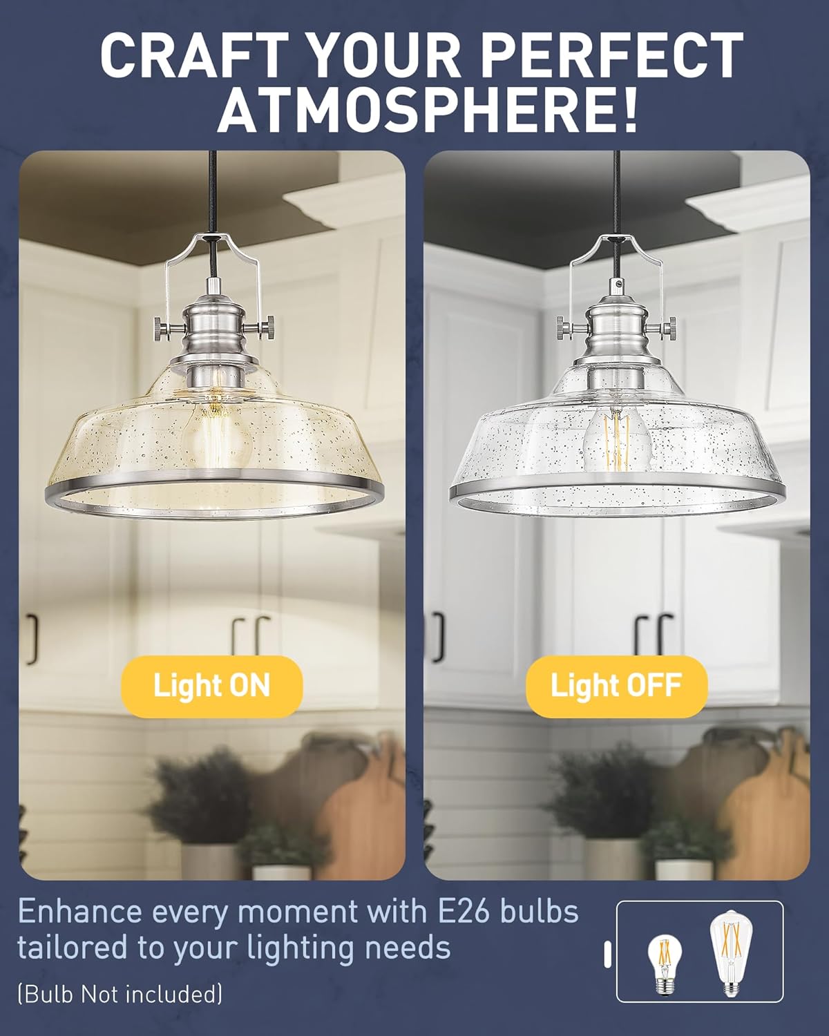 kudos 2 Pack Pendant Lights Kitchen Island, 11" Large Brushed Nickel Kitchen Island Lighting with