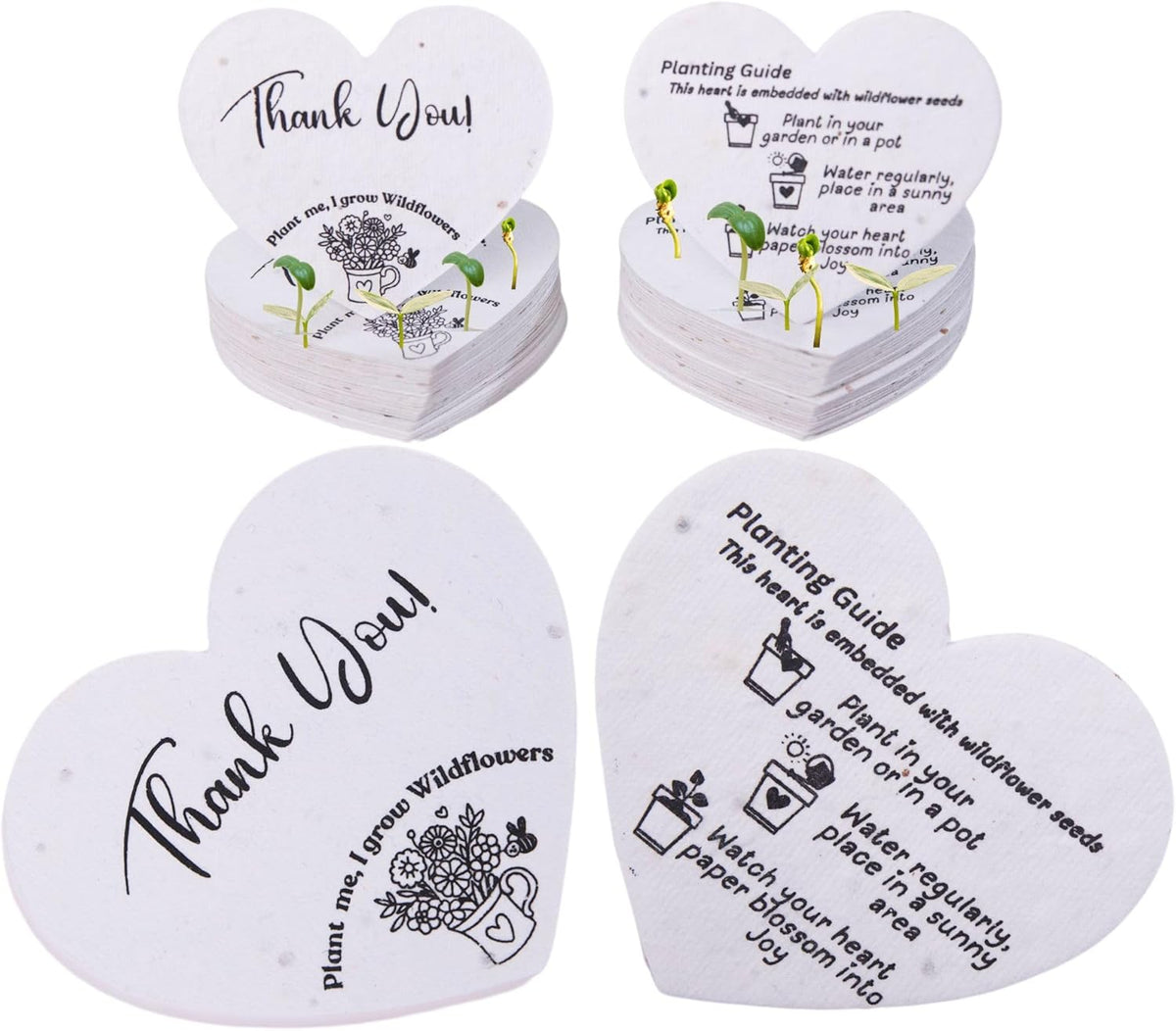 50 Plantable Seed Paper Hearts - Thank You Cards 2.5in x 2in | Handmade Seed Paper Embedded with