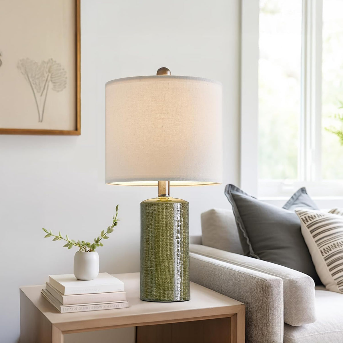 20.25" Small Table Lamps Set of 2 Modern Ceramic Lamps for Living Room Farmhouse Bedside Lamps Boho